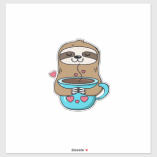 Chibi Sloth Coffee Lover � Cute Kawaii Sloth Huggi Sticker