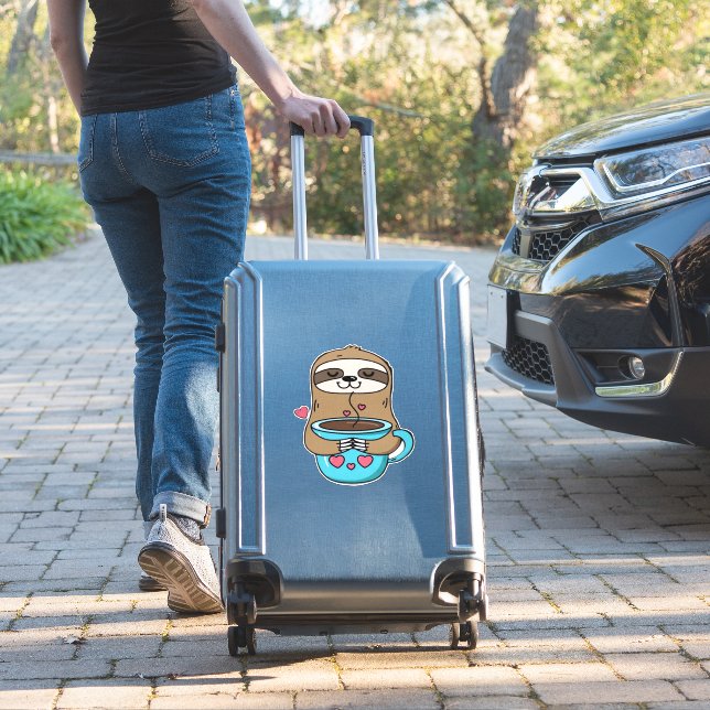 Chibi Sloth Coffee Lover � Cute Kawaii Sloth Huggi Sticker (Suitcase Insitu)