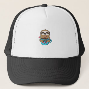 Chibi Sloth Coffee Lover � Cute Kawaii Sloth Huggi Trucker Hat