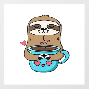 Chibi Sloth Coffee Lover � Cute Kawaii Sloth Huggi Wall Decal