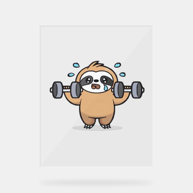 Chibi Sloth Gym Fail – Cute Kawaii Funny Workout A Acrylic Sign (Front)