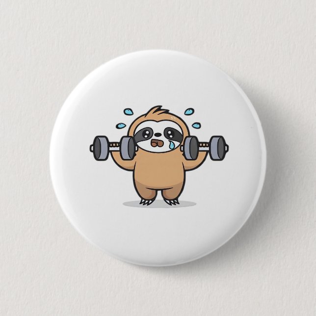 Chibi Sloth Gym Fail – Cute Kawaii Funny Workout A Button (Front)