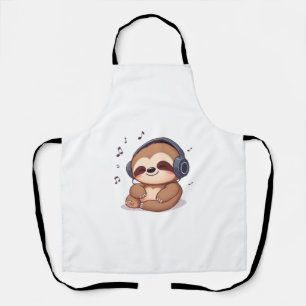Chibi Sloth with Headphones � Cute Kawaii Relaxing Apron