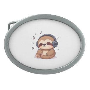 Chibi Sloth with Headphones � Cute Kawaii Relaxing Belt Buckle