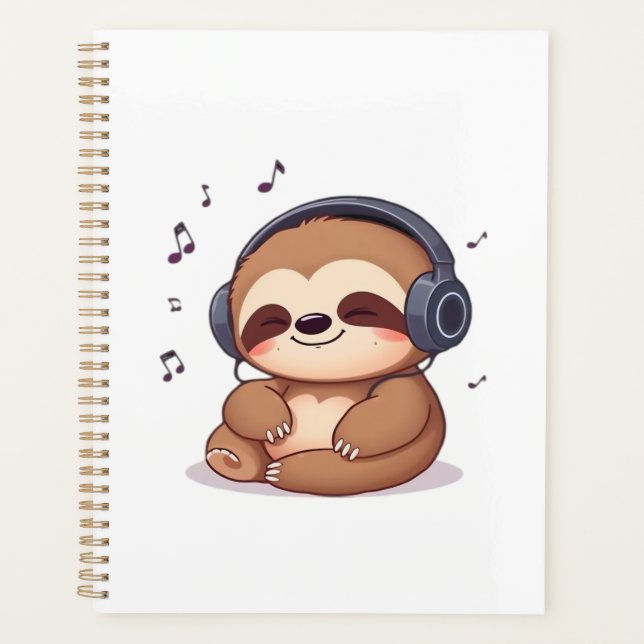 Chibi Sloth with Headphones � Cute Kawaii Relaxing Planner (Front)
