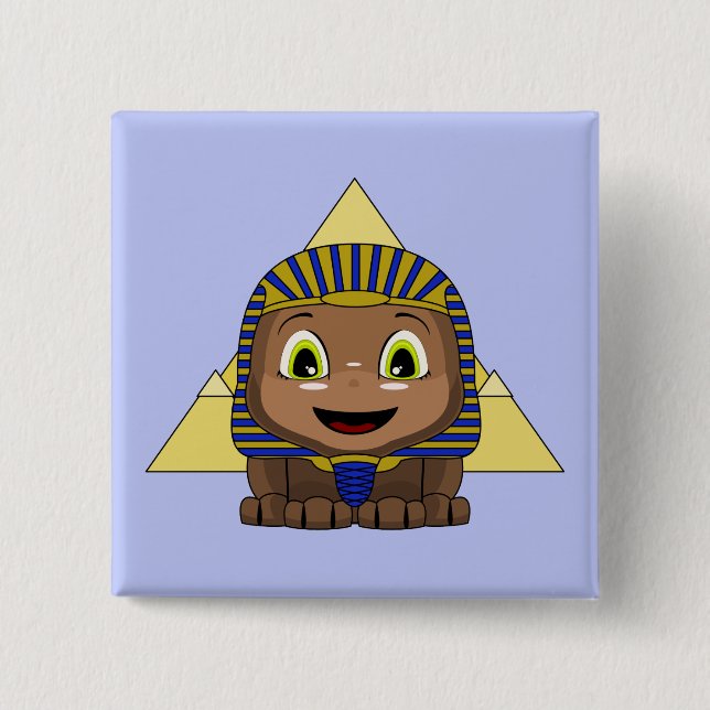 Chibi Sphinx With Pyramids Pinback Button (Front)