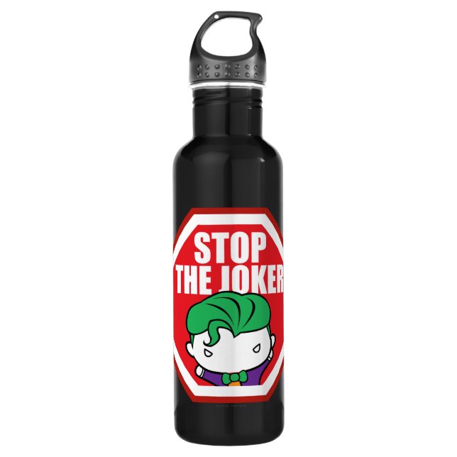 Chibi "Stop The Joker" Sign Water Bottle (Front)