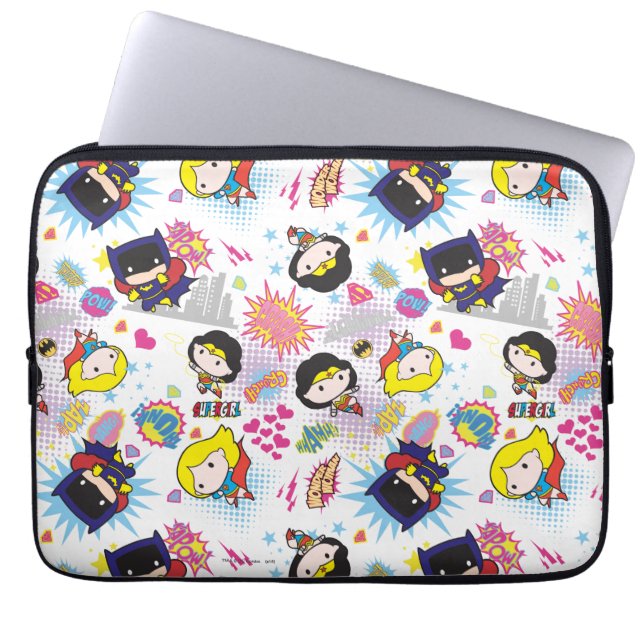 Chibi Super Heroine Pattern Laptop Sleeve (Front)
