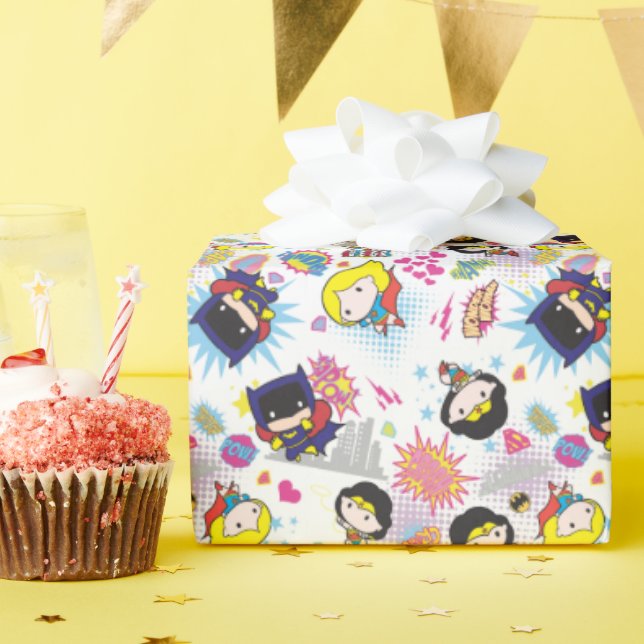Chibi Super Heroine Pattern Wrapping Paper (Birthday Party)