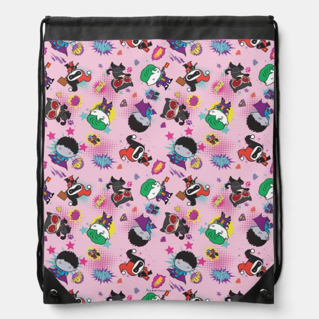 Chibi Super Villain Action Pattern Drawstring Bag (Front)