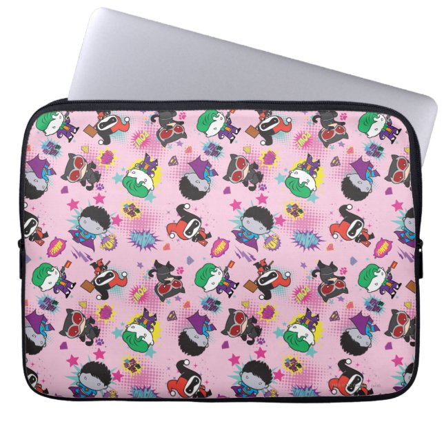 Chibi Super Villain Action Pattern Laptop Sleeve (Front)