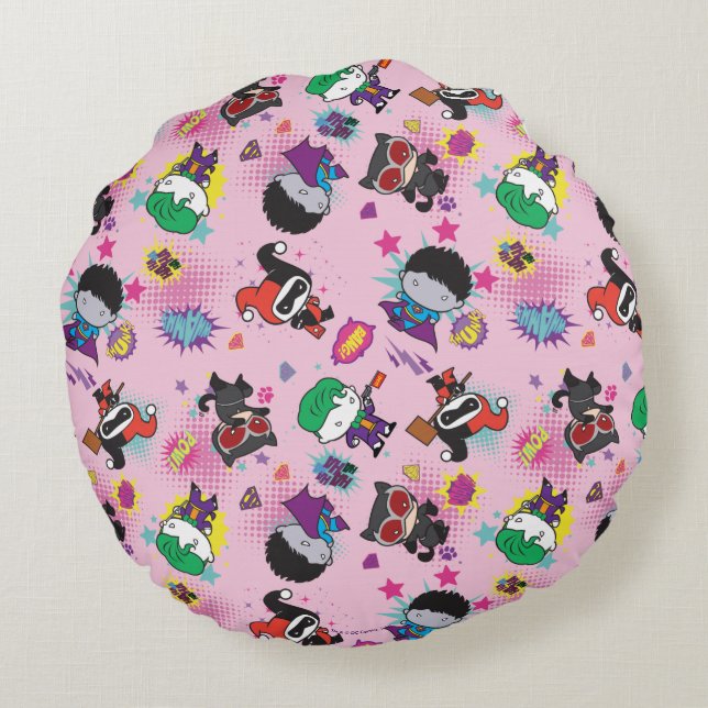 Chibi Super Villain Action Pattern Round Pillow (Back)