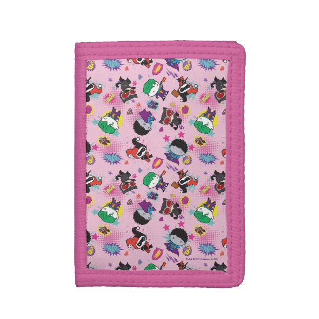 Chibi Super Villain Action Pattern Trifold Wallet (Front Vertical)