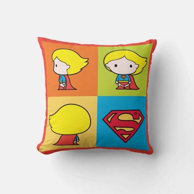 Chibi Supergirl Character Turnaround Throw Pillow (Front)