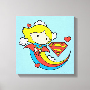 Chibi Supergirl Flying Rainbow Canvas Print