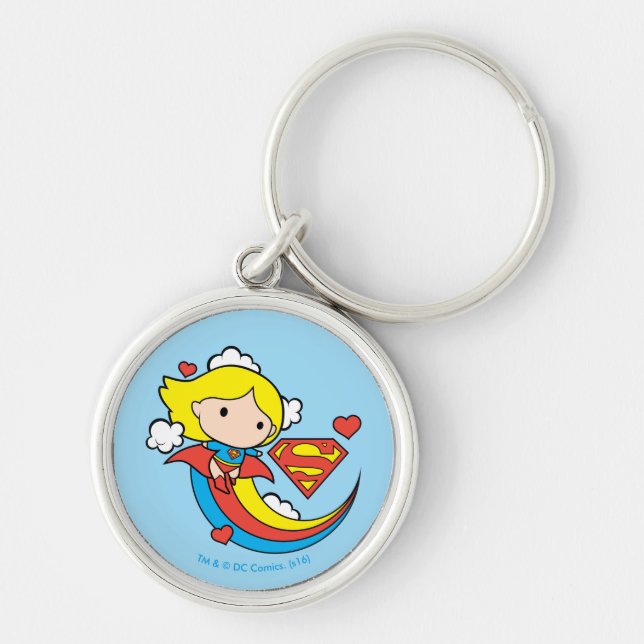 Chibi Supergirl Flying Rainbow Keychain (Front)