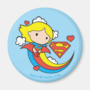 Chibi Supergirl Flying Rainbow Magnet