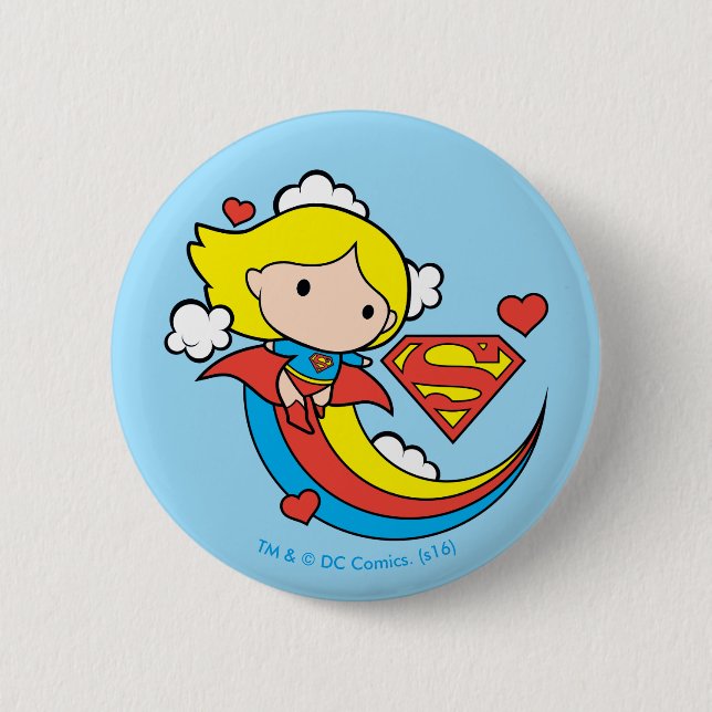 Chibi Supergirl Flying Rainbow Pinback Button (Front)