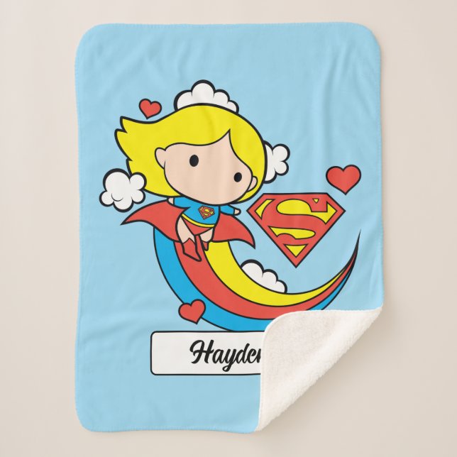 Chibi Supergirl Flying Rainbow Sherpa Blanket (Front)