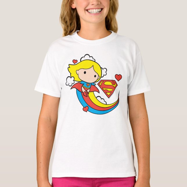 Chibi Supergirl Flying Rainbow T-Shirt (Front)