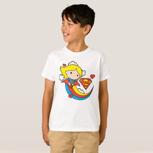 Chibi Supergirl Flying Rainbow T_Shirt