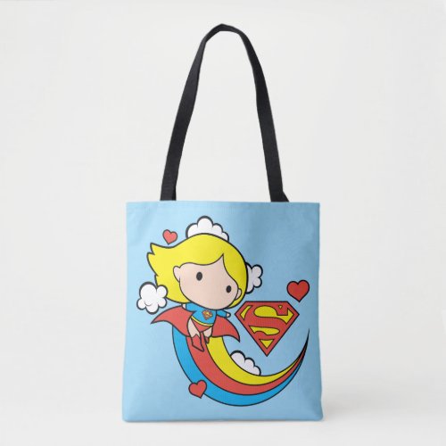Chibi Supergirl Flying Rainbow Tote Bag