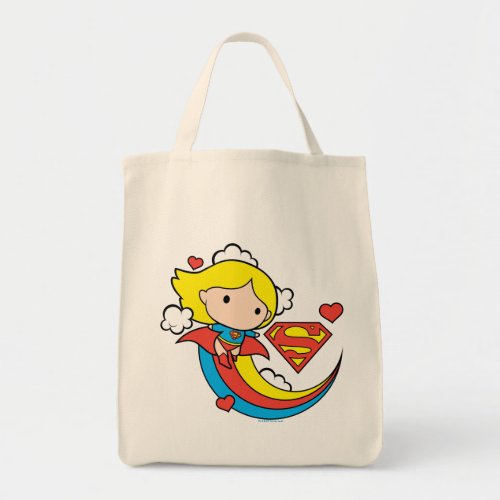 Chibi Supergirl Flying Rainbow Tote Bag