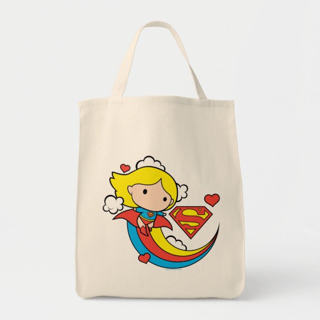 Chibi Supergirl Flying Rainbow Tote Bag (Front)