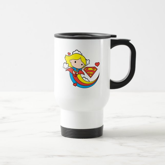 Chibi Supergirl Flying Rainbow Travel Mug (Right)