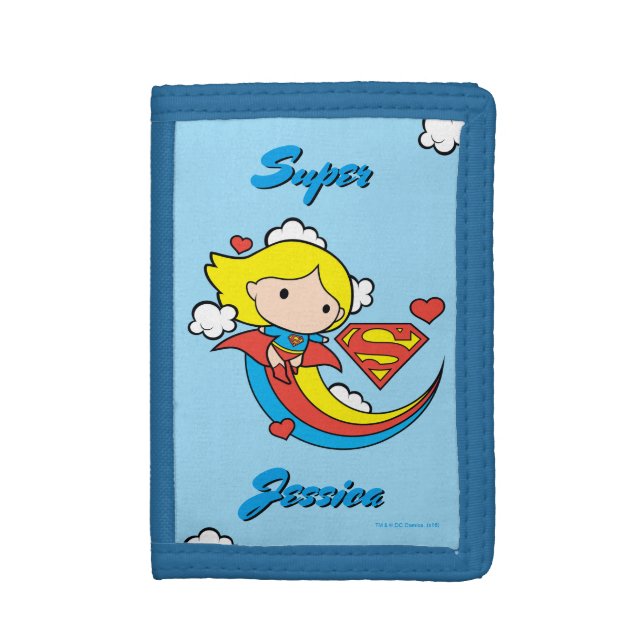 Chibi Supergirl Flying Rainbow Tri-fold Wallet (Front Vertical)