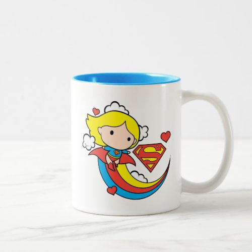 Chibi Supergirl Flying Rainbow Two_Tone Coffee Mug