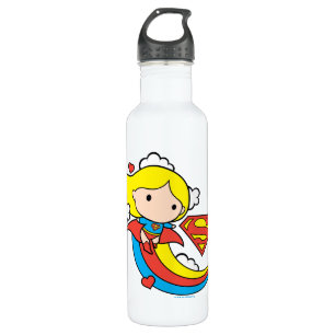 Chibi Supergirl Flying Rainbow Water Bottle