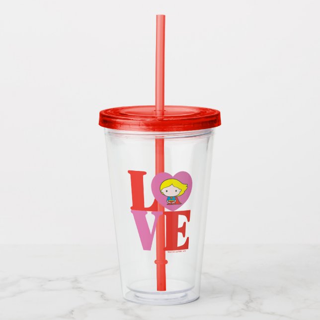 Chibi Supergirl LOVE Acrylic Tumbler (Front)