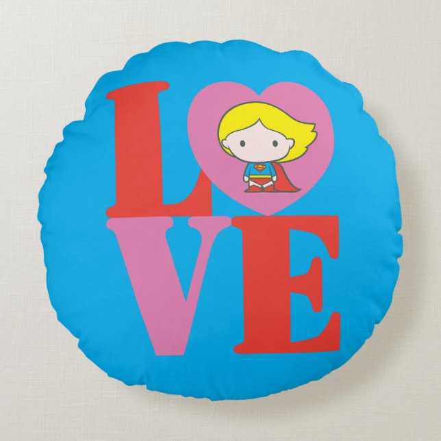 Chibi Supergirl LOVE Round Pillow (Front)