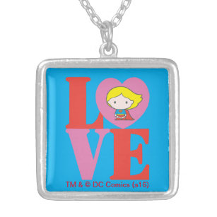 Chibi Supergirl LOVE Silver Plated Necklace
