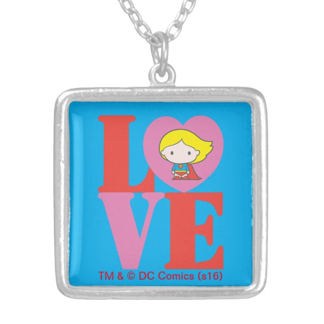 Chibi Supergirl LOVE Silver Plated Necklace (Front)