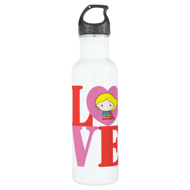Chibi Supergirl LOVE Stainless Steel Water Bottle (Front)