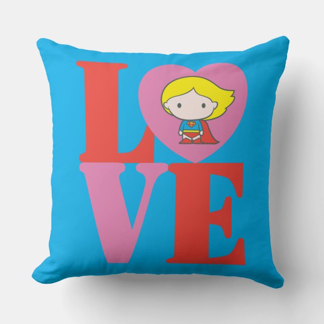 Chibi Supergirl LOVE Throw Pillow (Front)