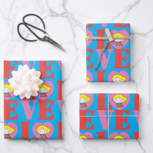 Chibi Supergirl LOVE Wrapping Paper Sheets