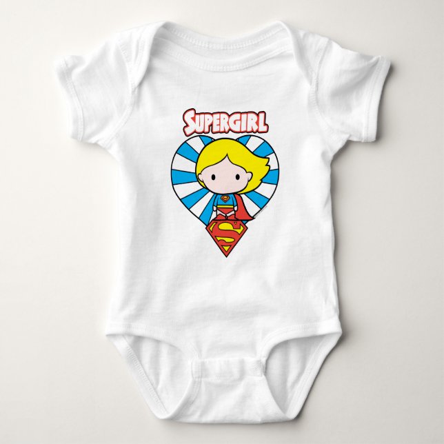 Chibi Supergirl Starburst Heart and Logo Baby Bodysuit (Front)