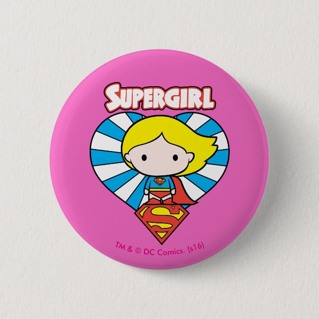 Chibi Supergirl Starburst Heart and Logo Button (Front)