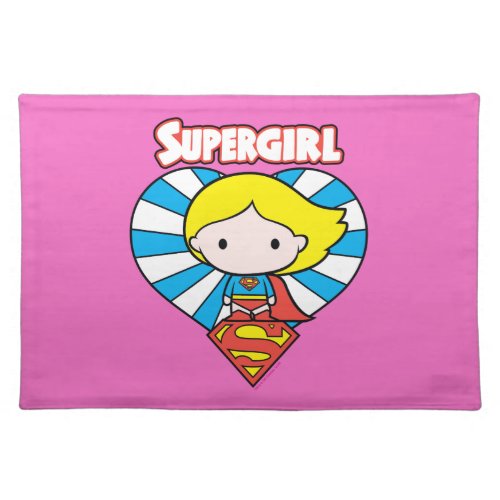 Chibi Supergirl Starburst Heart and Logo Cloth Placemat