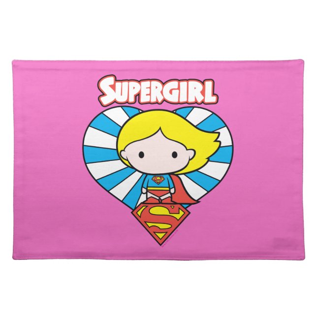 Chibi Supergirl Starburst Heart and Logo Cloth Placemat (Front)