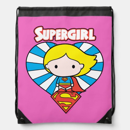 Chibi Supergirl Starburst Heart and Logo Drawstring Bag