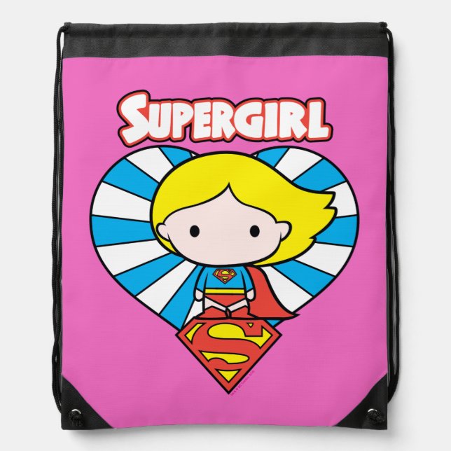 Chibi Supergirl Starburst Heart and Logo Drawstring Bag (Front)