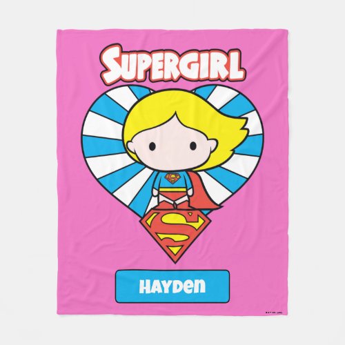 Chibi Supergirl Starburst Heart and Logo Fleece Blanket