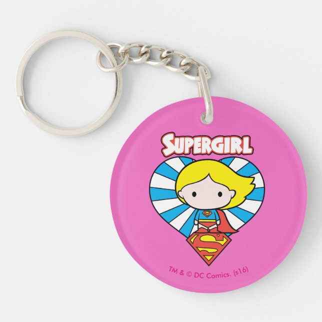 Chibi Supergirl Starburst Heart and Logo Keychain (Front)