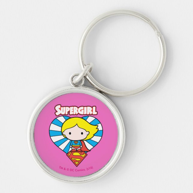 Chibi Supergirl Starburst Heart and Logo Keychain (Front)