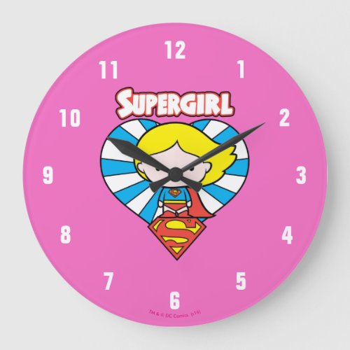 Chibi Supergirl Starburst Heart and Logo Large Clock