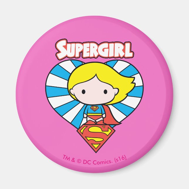 Chibi Supergirl Starburst Heart and Logo Magnet (Front)